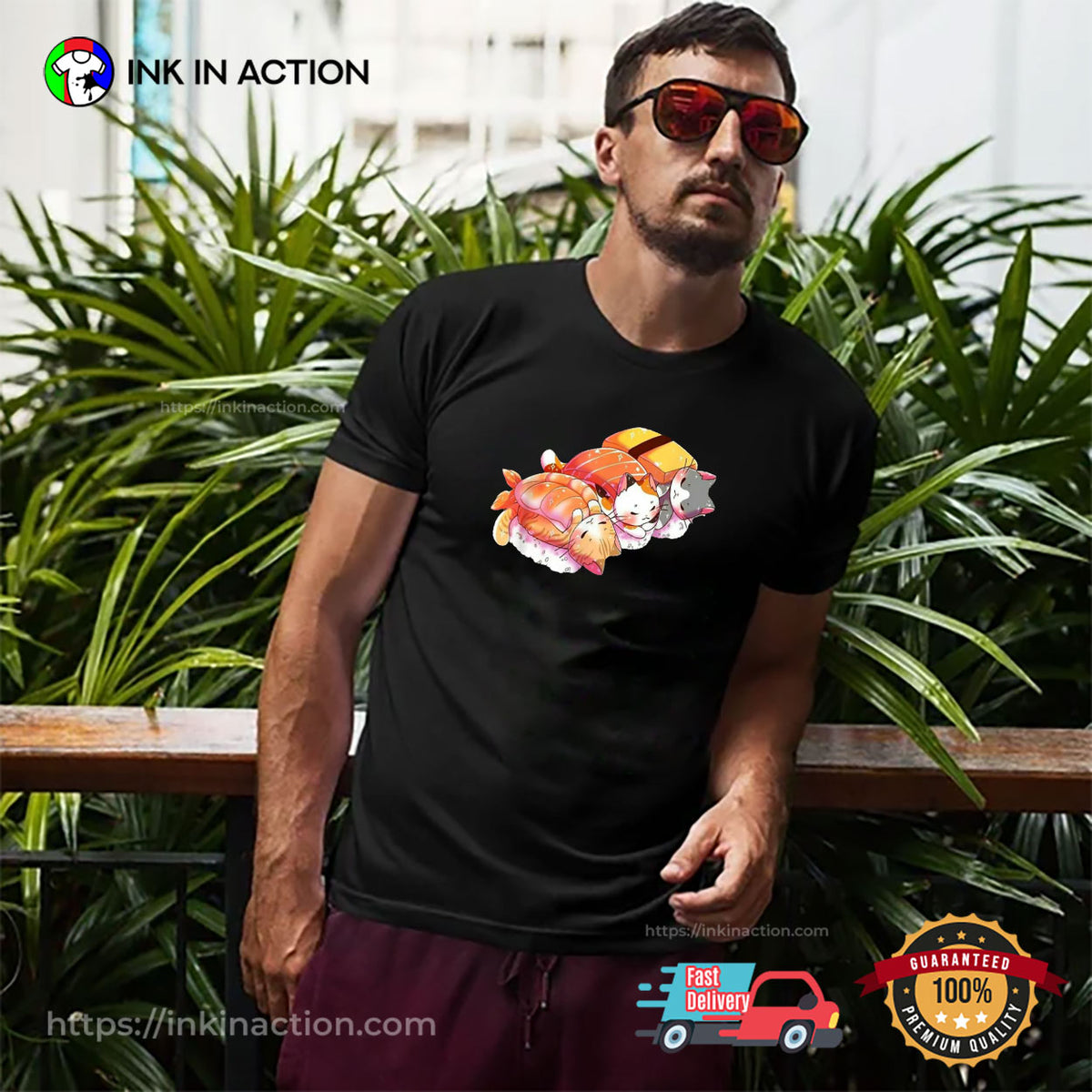 Cute Cats Sushi Otaku Japanese T-shirt