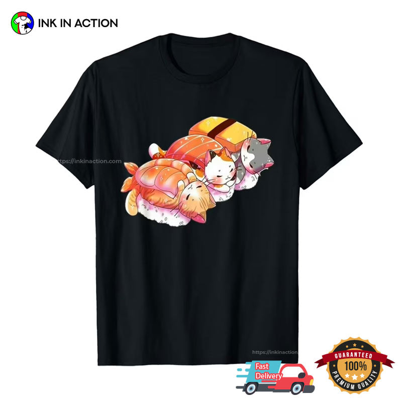 Cute Cats Sushi Otaku Japanese T-shirt