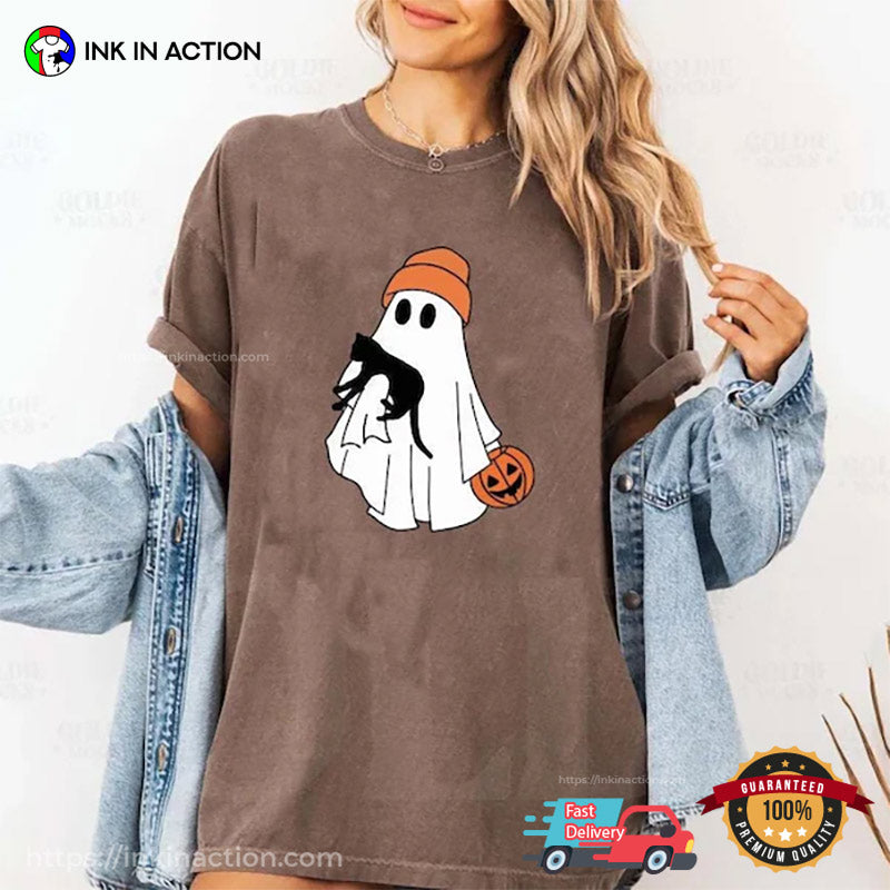 Cute Ghost And Black Cat Comfort Colors T-shirt