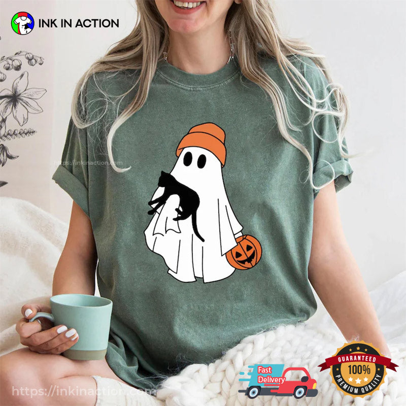 Cute Ghost And Black Cat Comfort Colors T-shirt