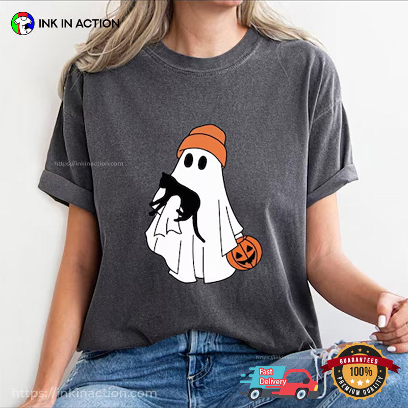 Cute Ghost And Black Cat Comfort Colors T-shirt