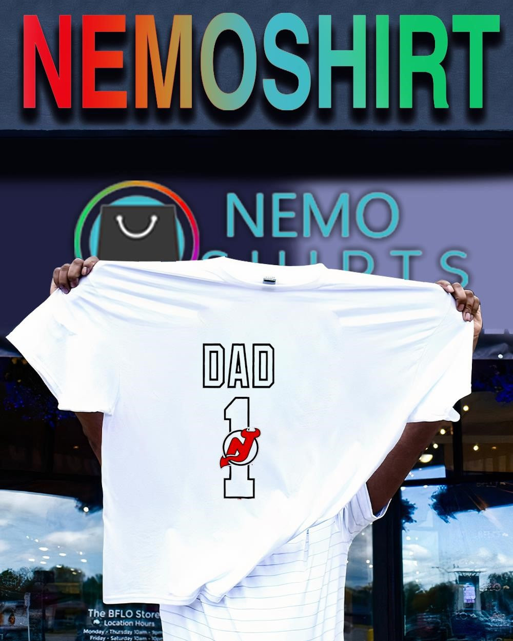 Dad Number 1 with New Jersey Devils logo shirt
