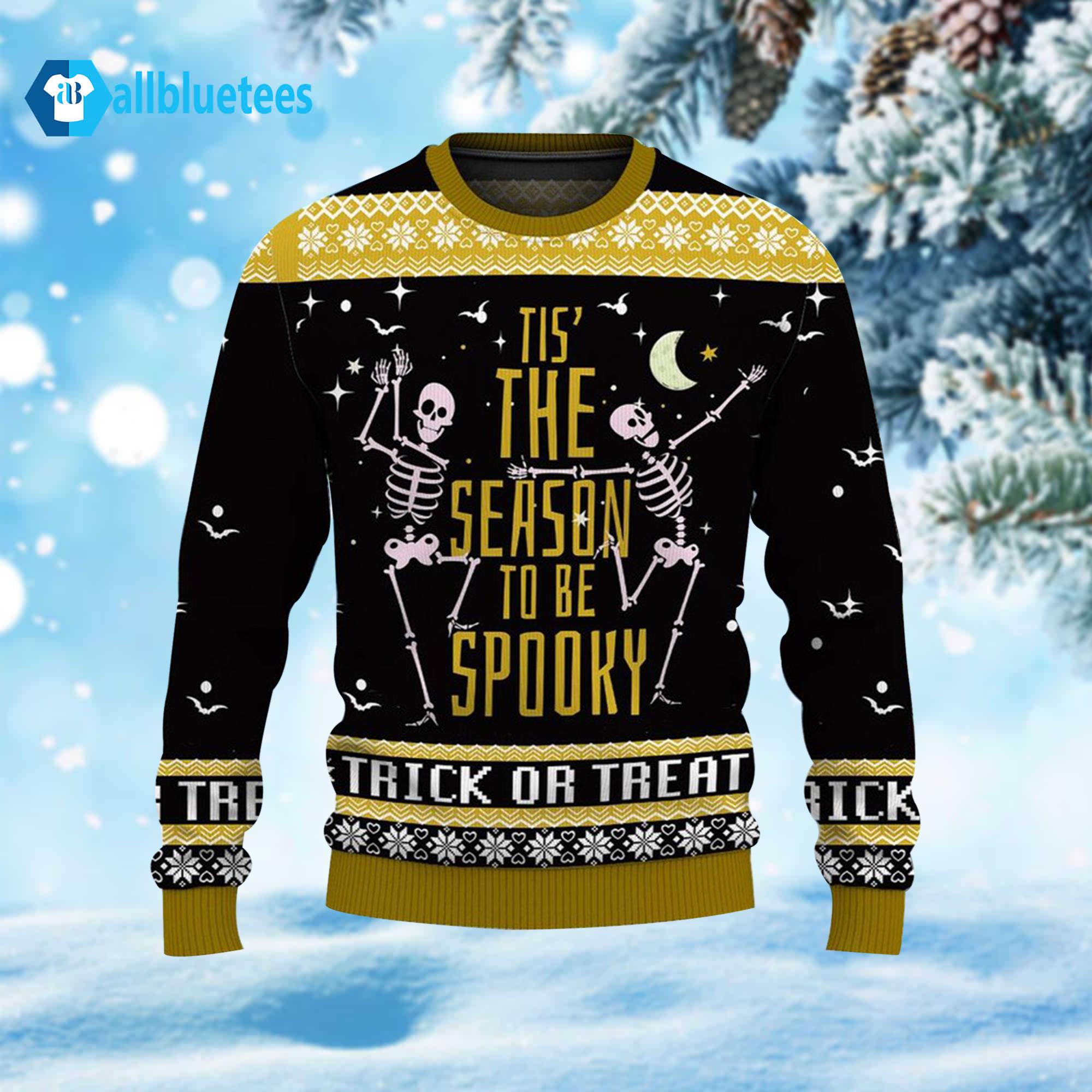 Dancing Skeleton Tis’ The Season To Be Spooky Ugly Christmas Sweater