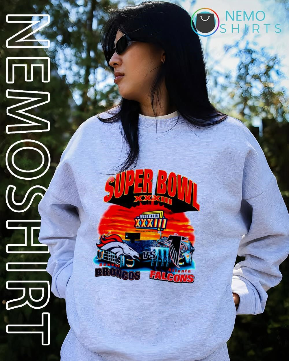 Denver Broncos vs. Atlanta Falcons Super Bowl XXXIII logo shirt