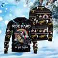 Dinosaur Unicorn Ride Hard Or Go Home Ugly Christmas Sweater