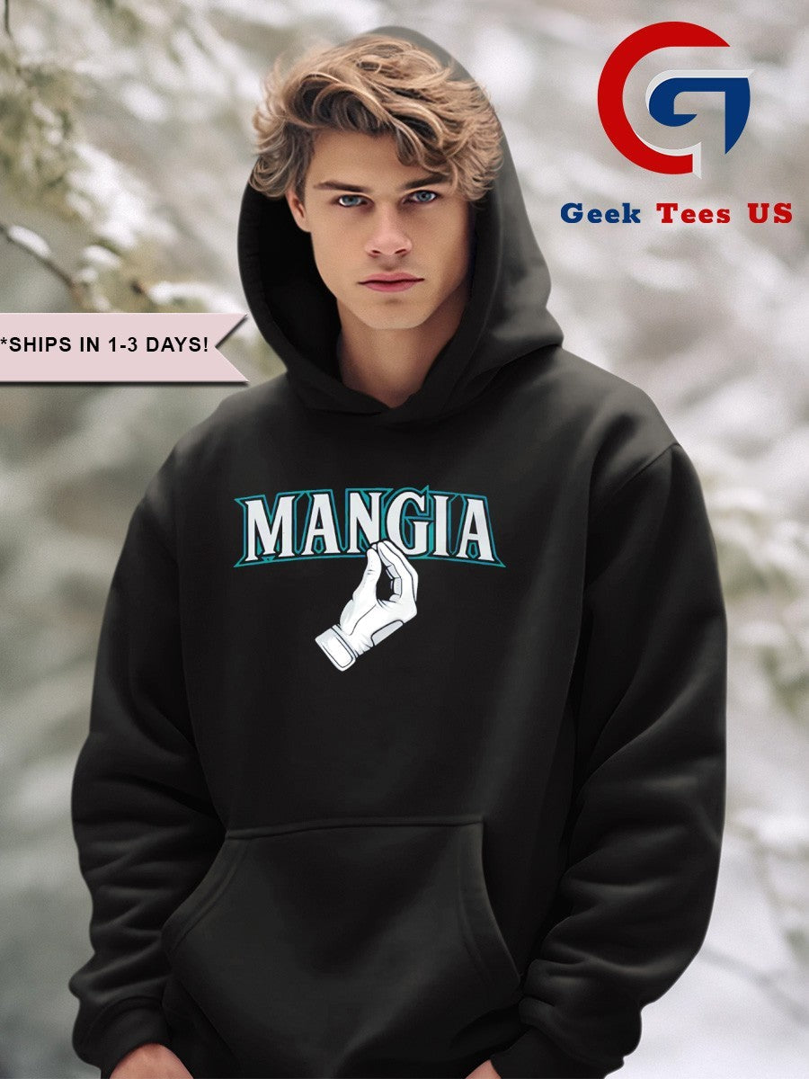 Dominic Canzone wearing Mangia hand Seattle Mariners baseball shirt