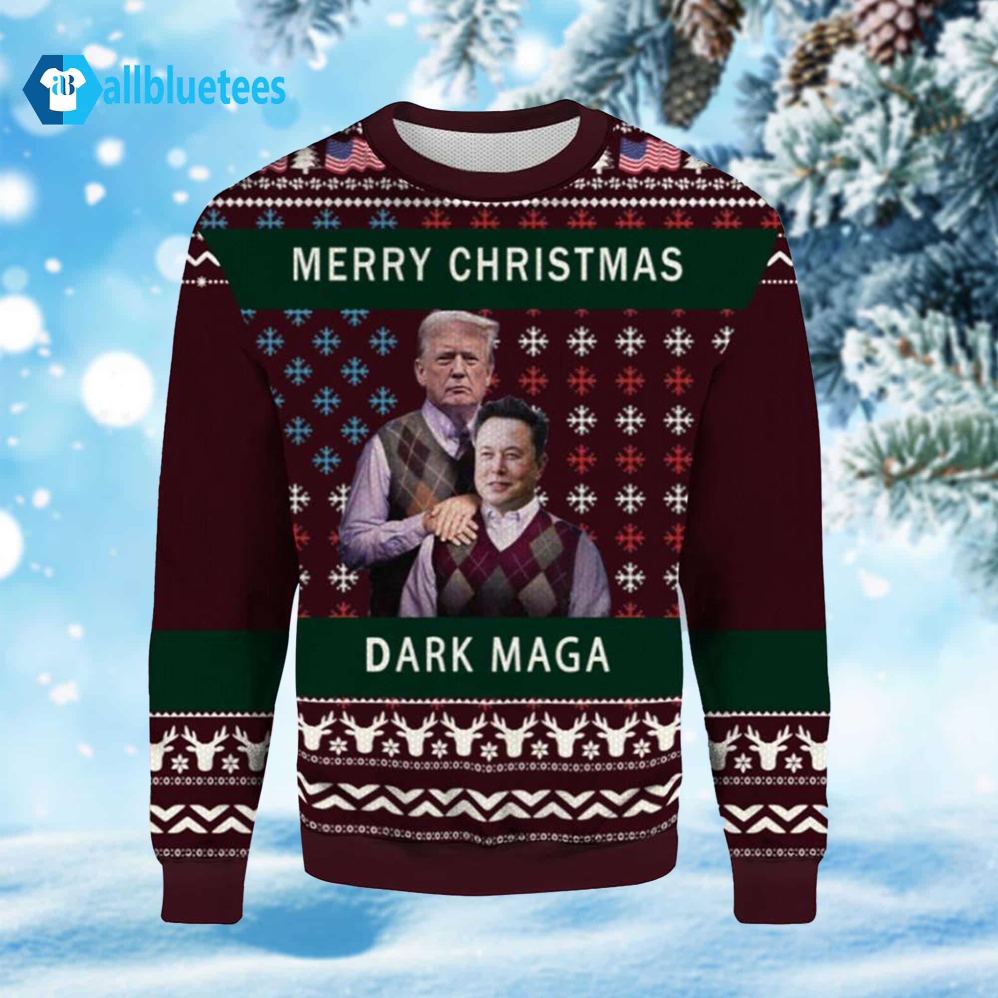 Donald Trump And Elon Musk Step Brothers Dark MAGA Ugly Christmas Sweater