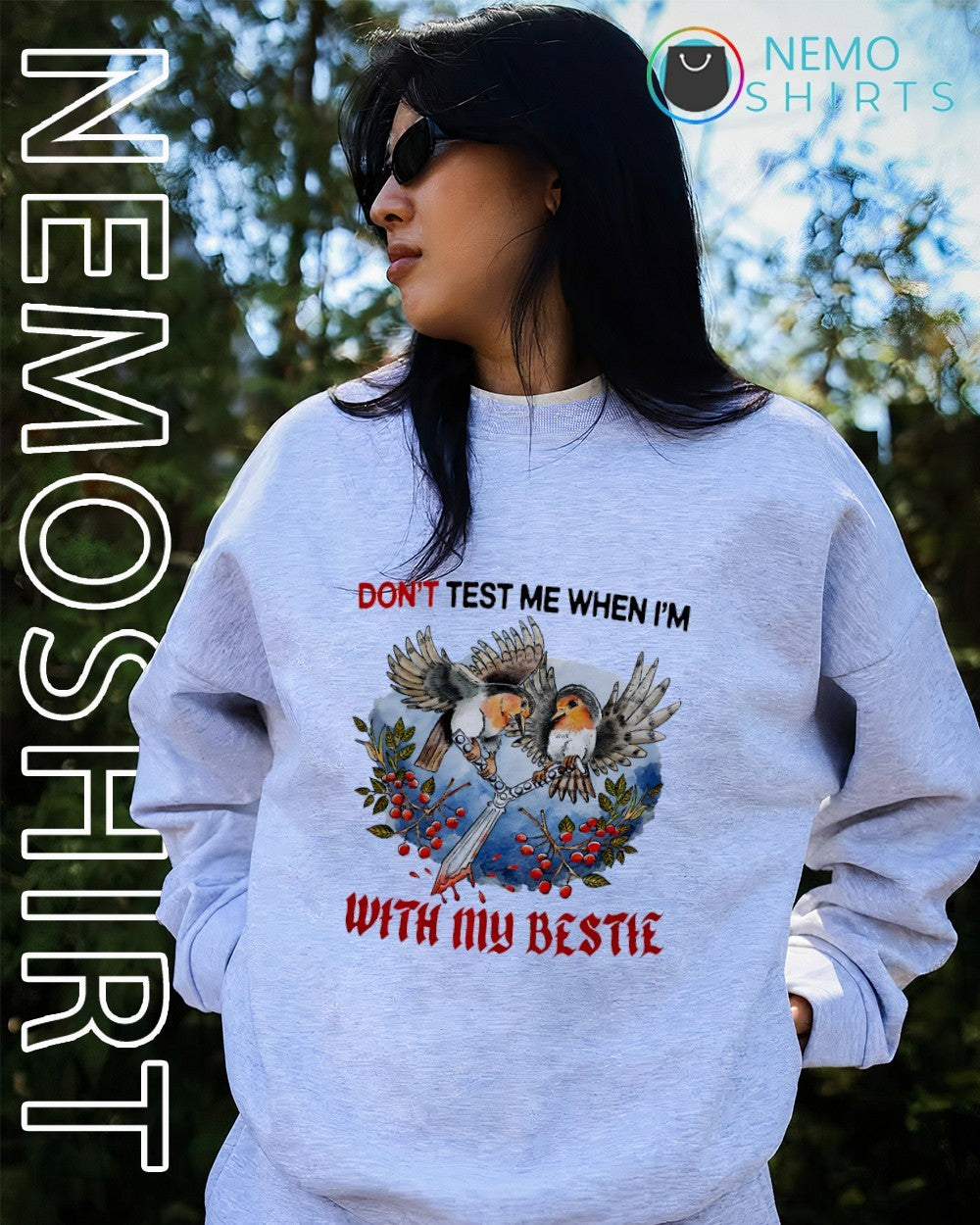 Don’t test me when i’m with my bestie two birds holding butterfly knife shirt