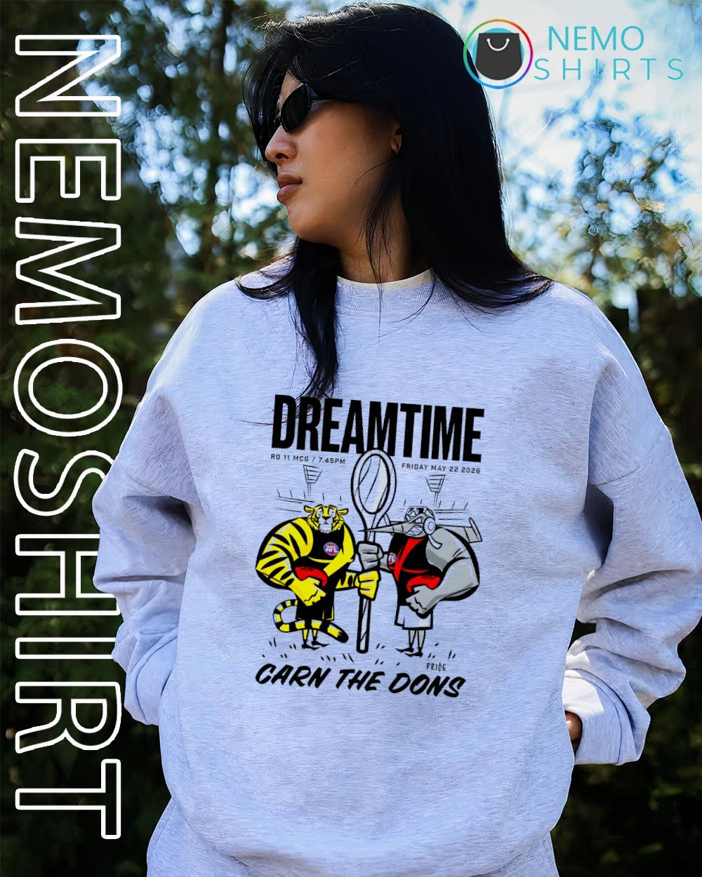 Dreamtime mascots Richmond Tigers and Essendon Bombers carn the dons shirt