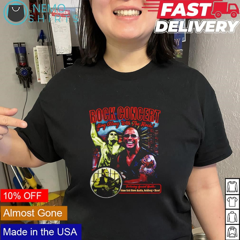Dwayne Johnson Stone Cold Rock Concert sing along with the rock shirt