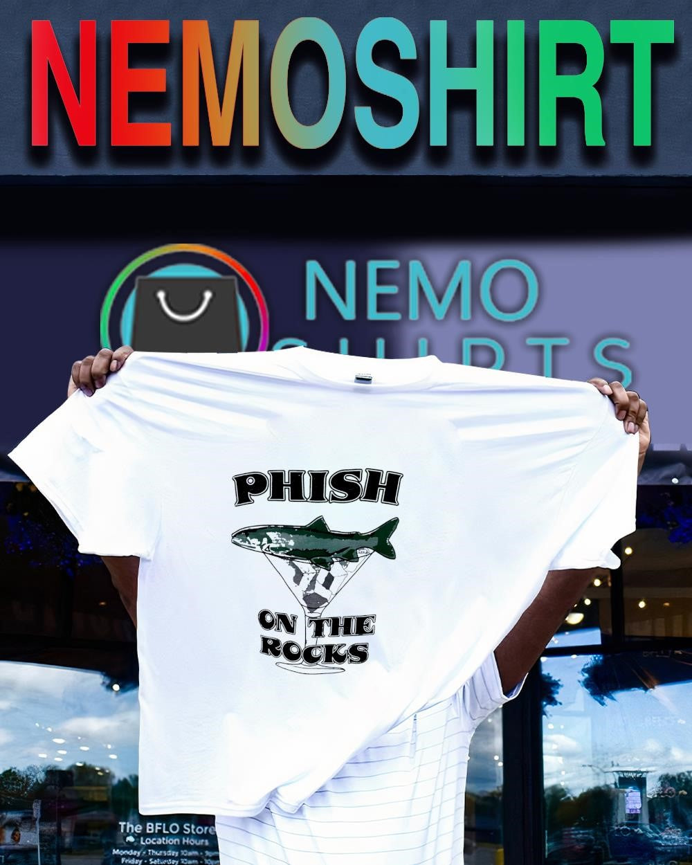 Phish on the rocks fish cocktail glass shirt