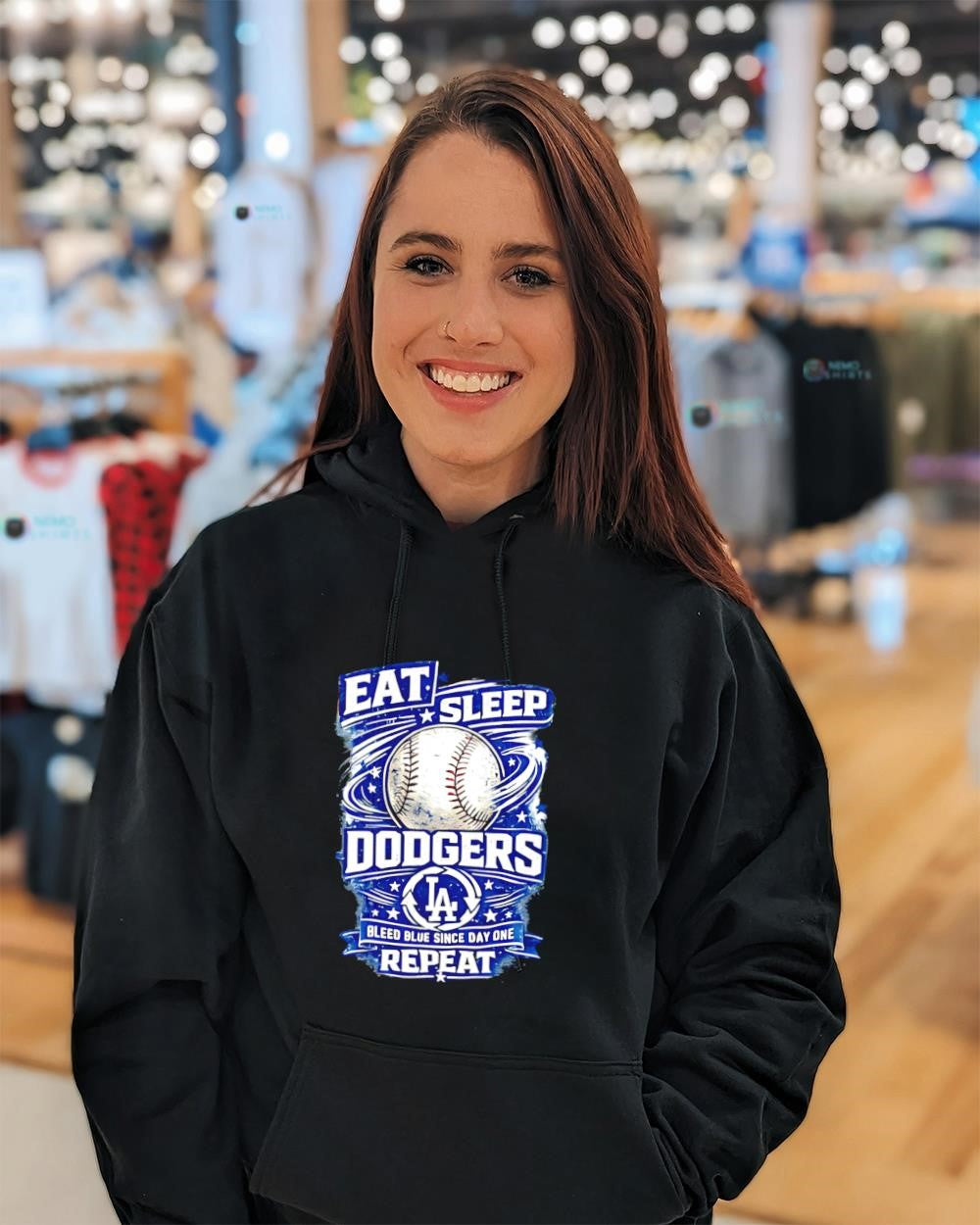Eat sleep Los Angeles Dodgers repeat bleed blue since day one shirt