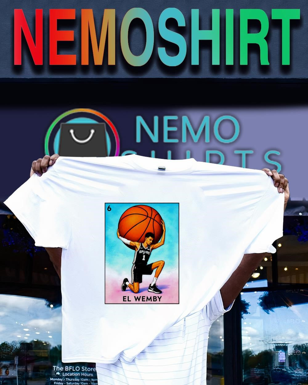 El Wemby Spurs wingspan and space jam card shirt