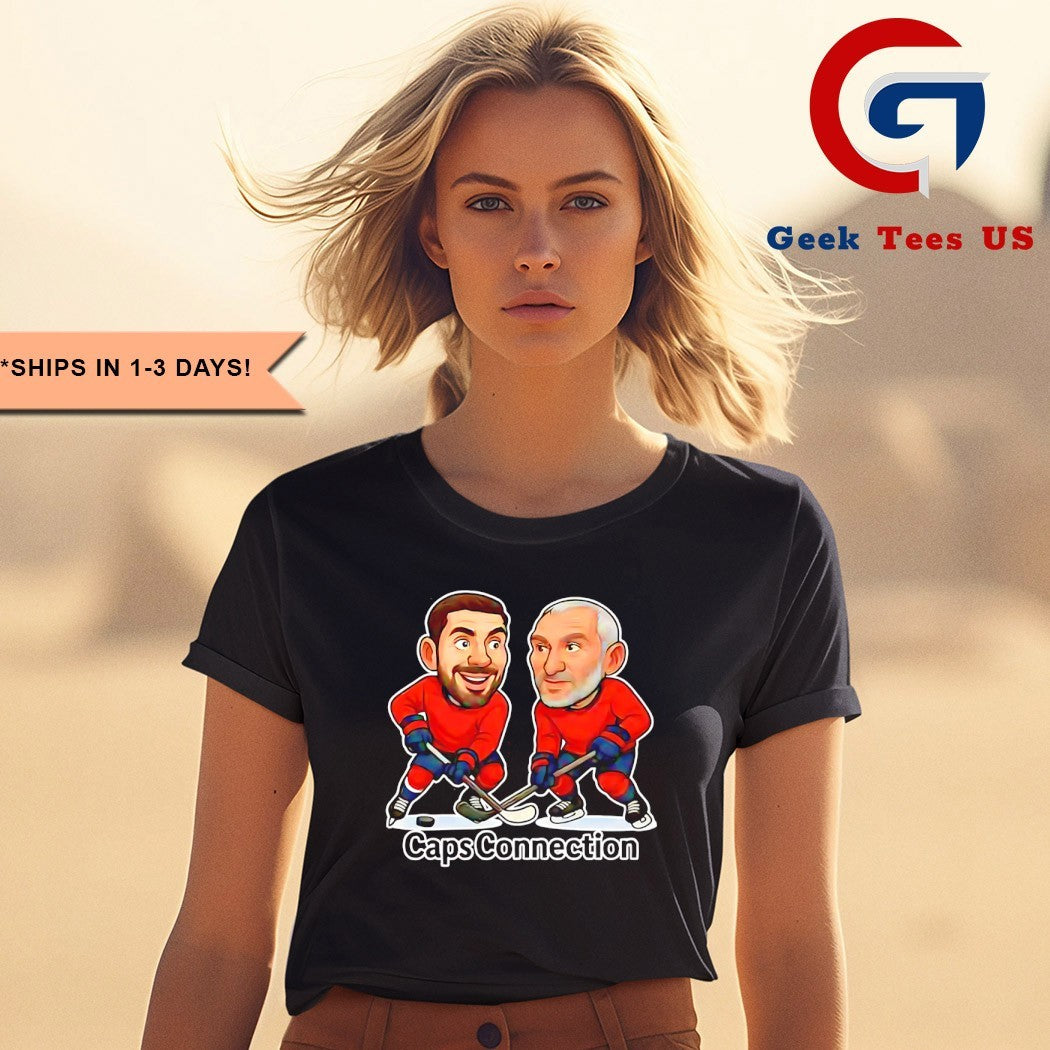 Evgeny Kuznetsov and Alex Ovechkin Caps Connection Hockey caricatures shirt