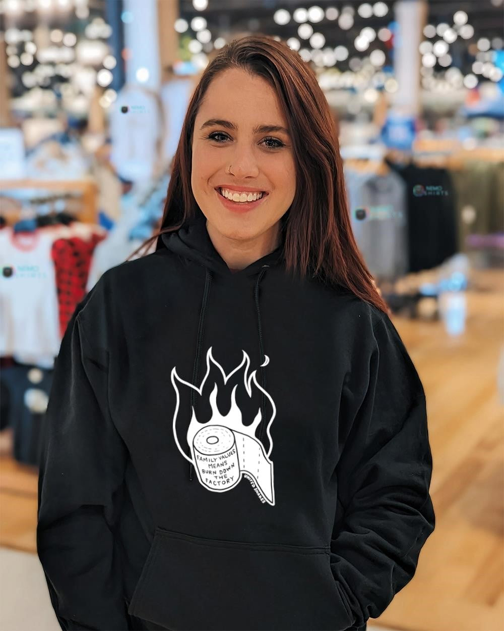 Family values means burn down the factory toilet paper shirt