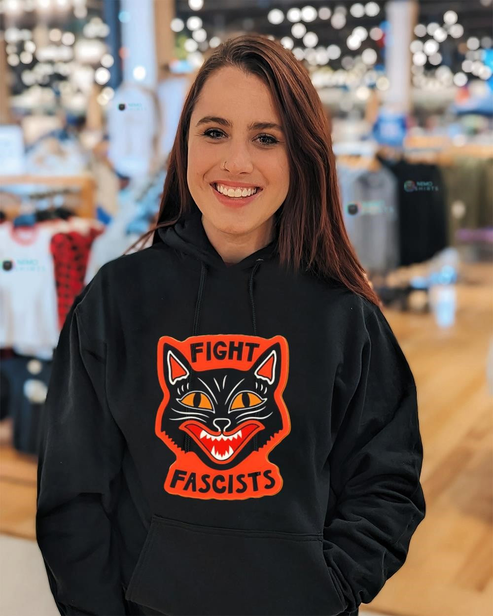 Fight Fascists Halloween Cat shirt