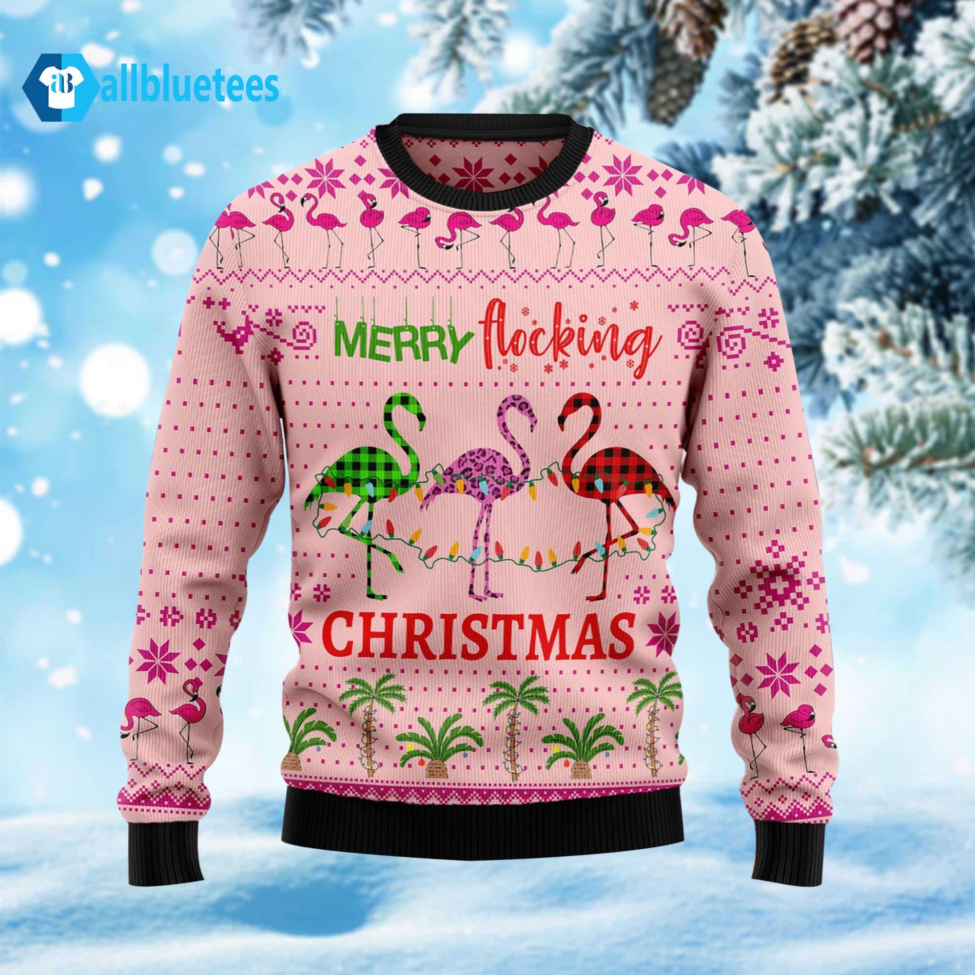 Flamingo Merry Flocking Christmas Ugly Sweater