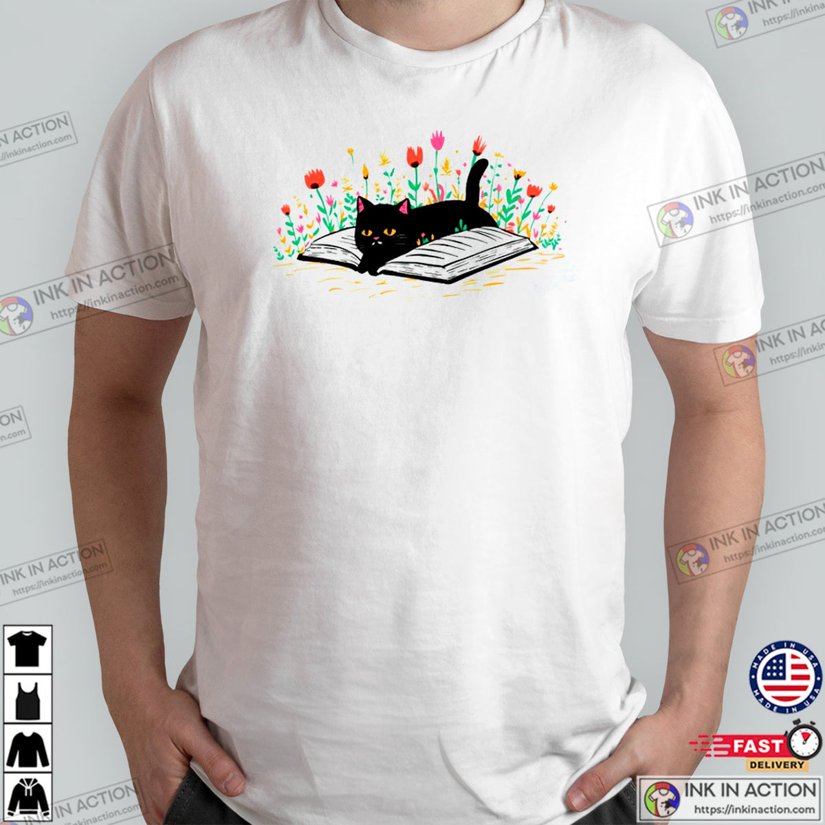 Floral Cat Bookish International Cat Day Tee