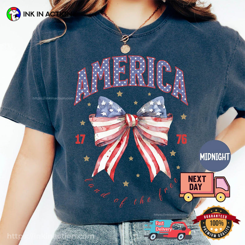 Fourth Of July America 1776 USA Flag Bow Comfort Colors T-shirt