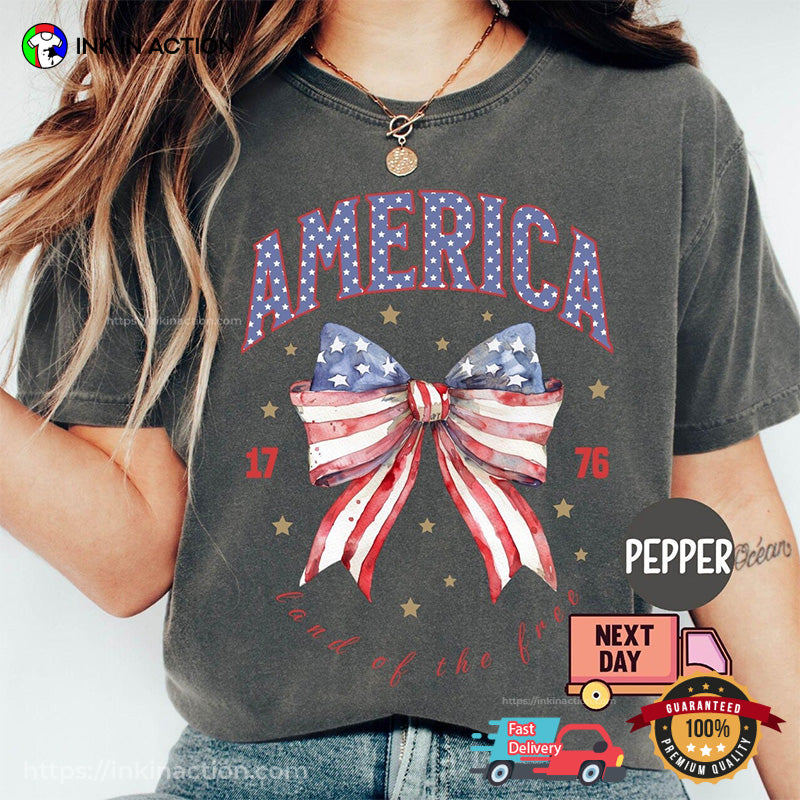 Fourth Of July America 1776 USA Flag Bow Comfort Colors T-shirt