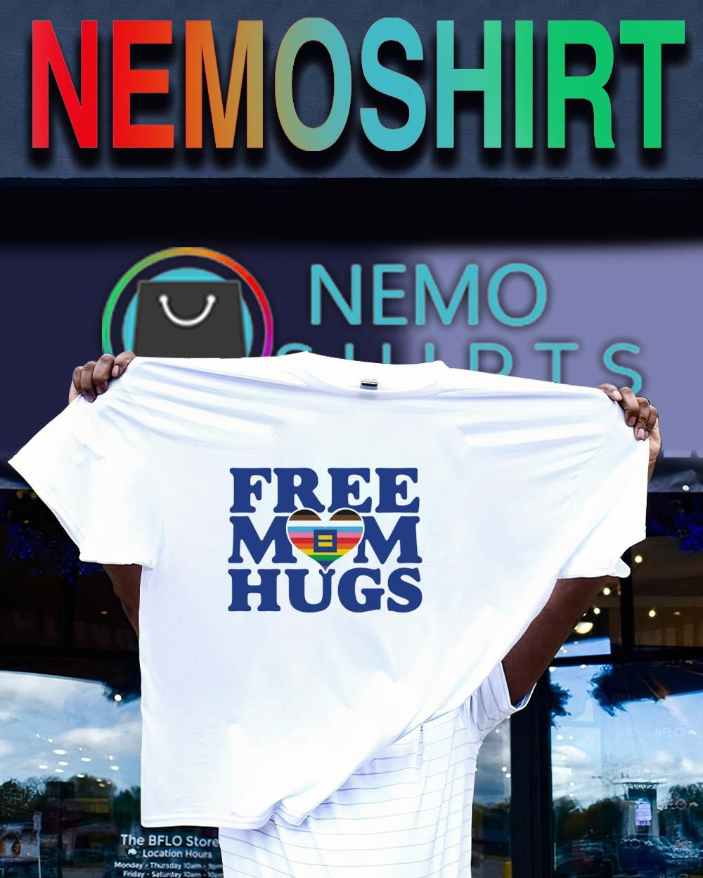 Free Mom Hugs with LGBT pride heart shirt