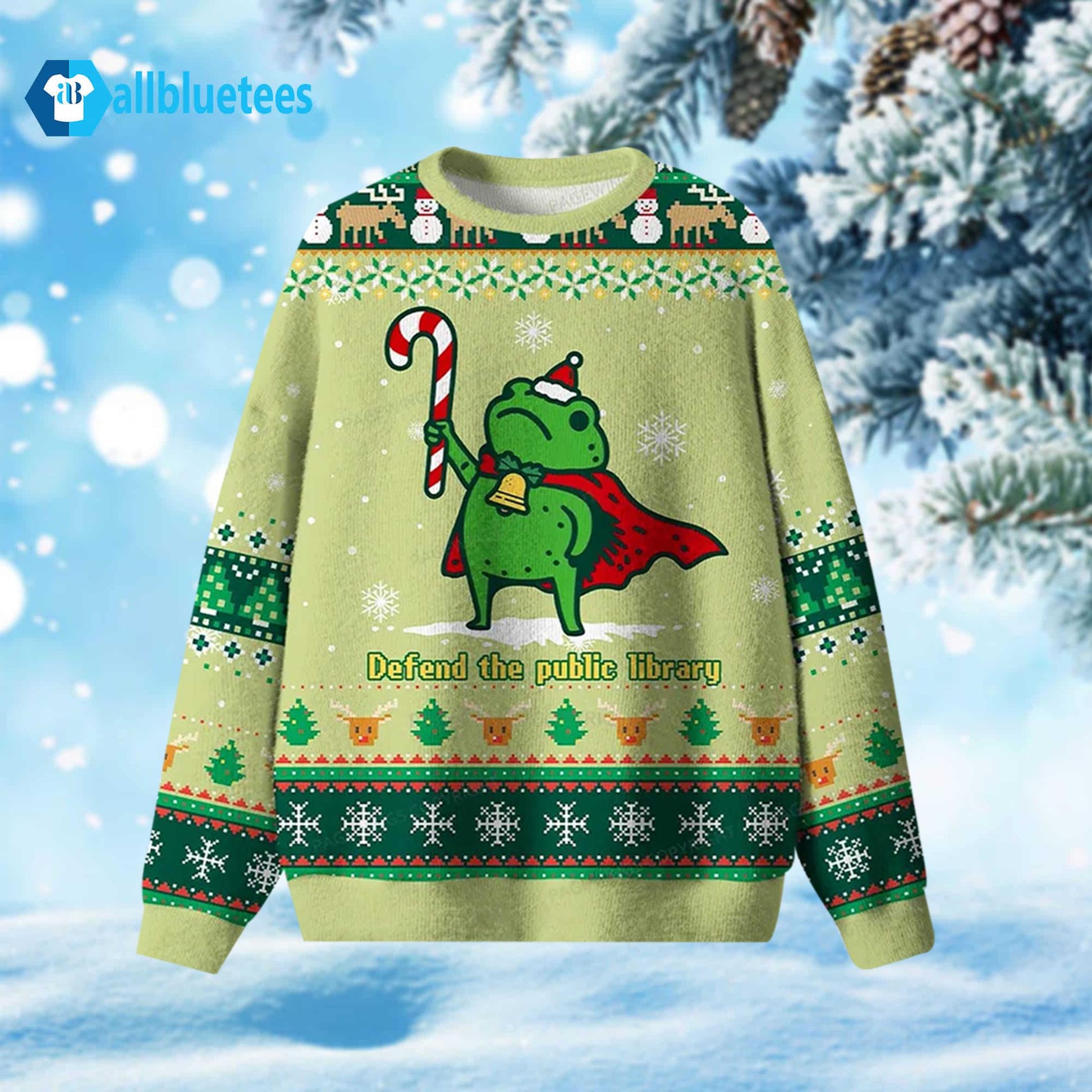Frog Defend The Public Library Ugly Christmas Sweater