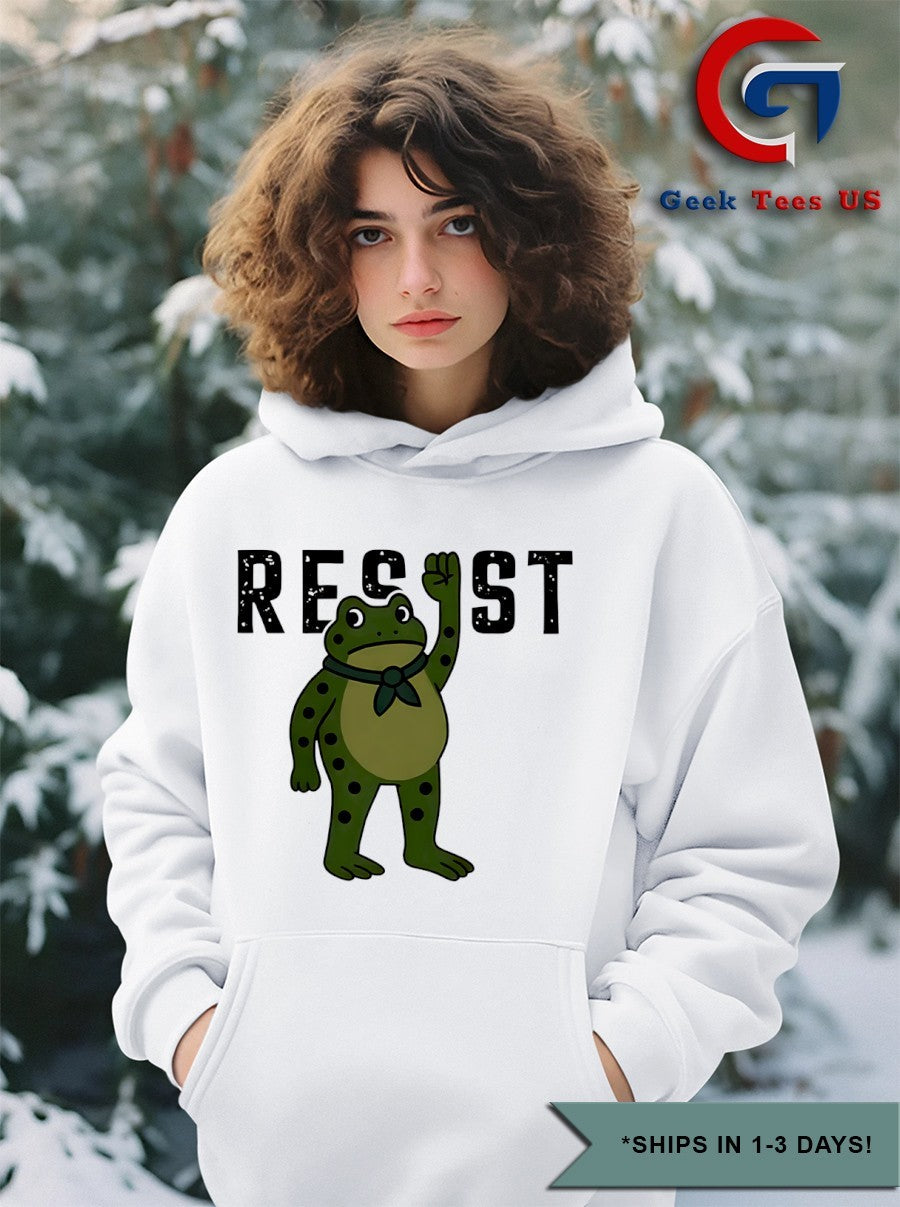 Frog stood up against Resist Portland shirt
