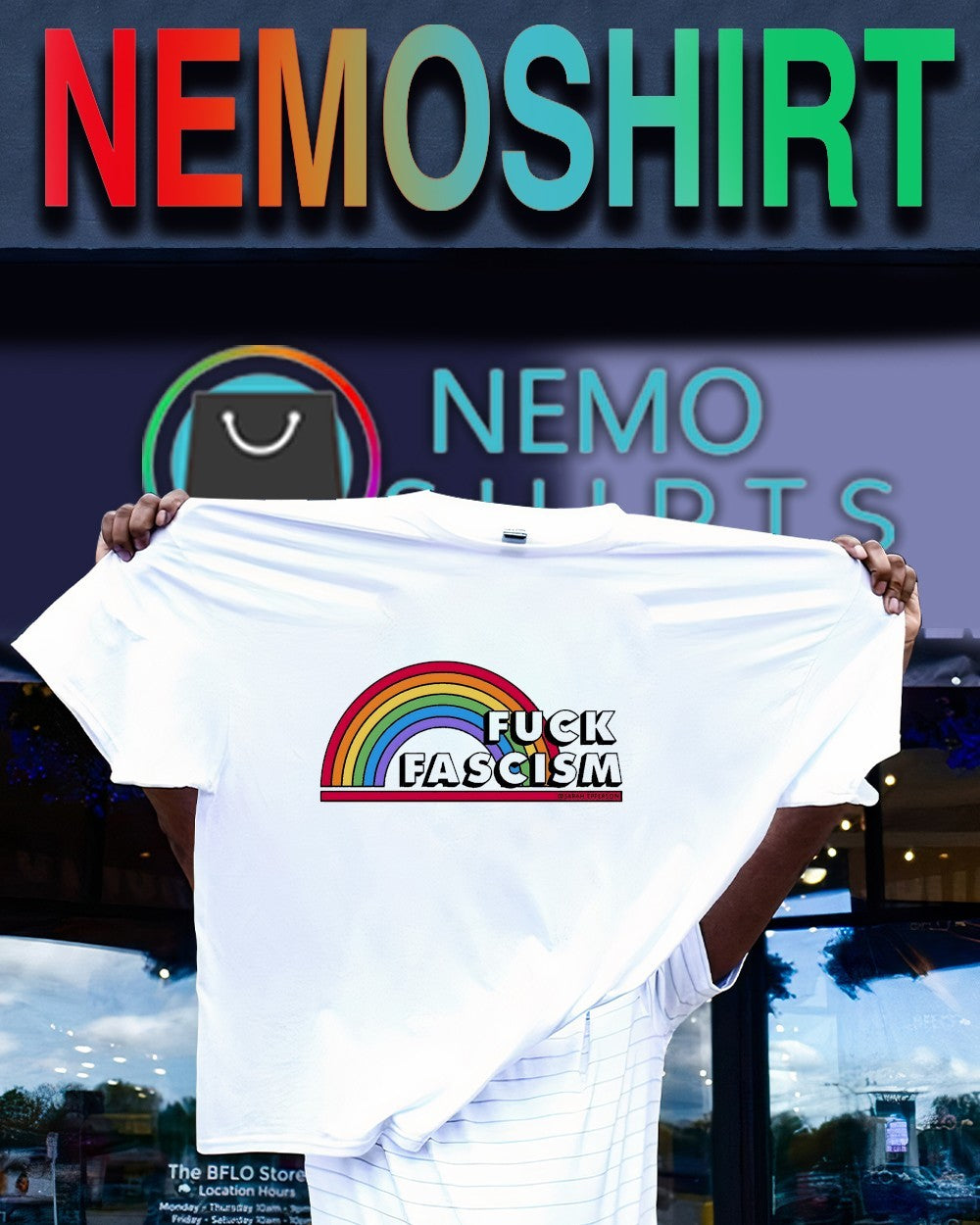 Fuck Fascism rainbow graphic shirt
