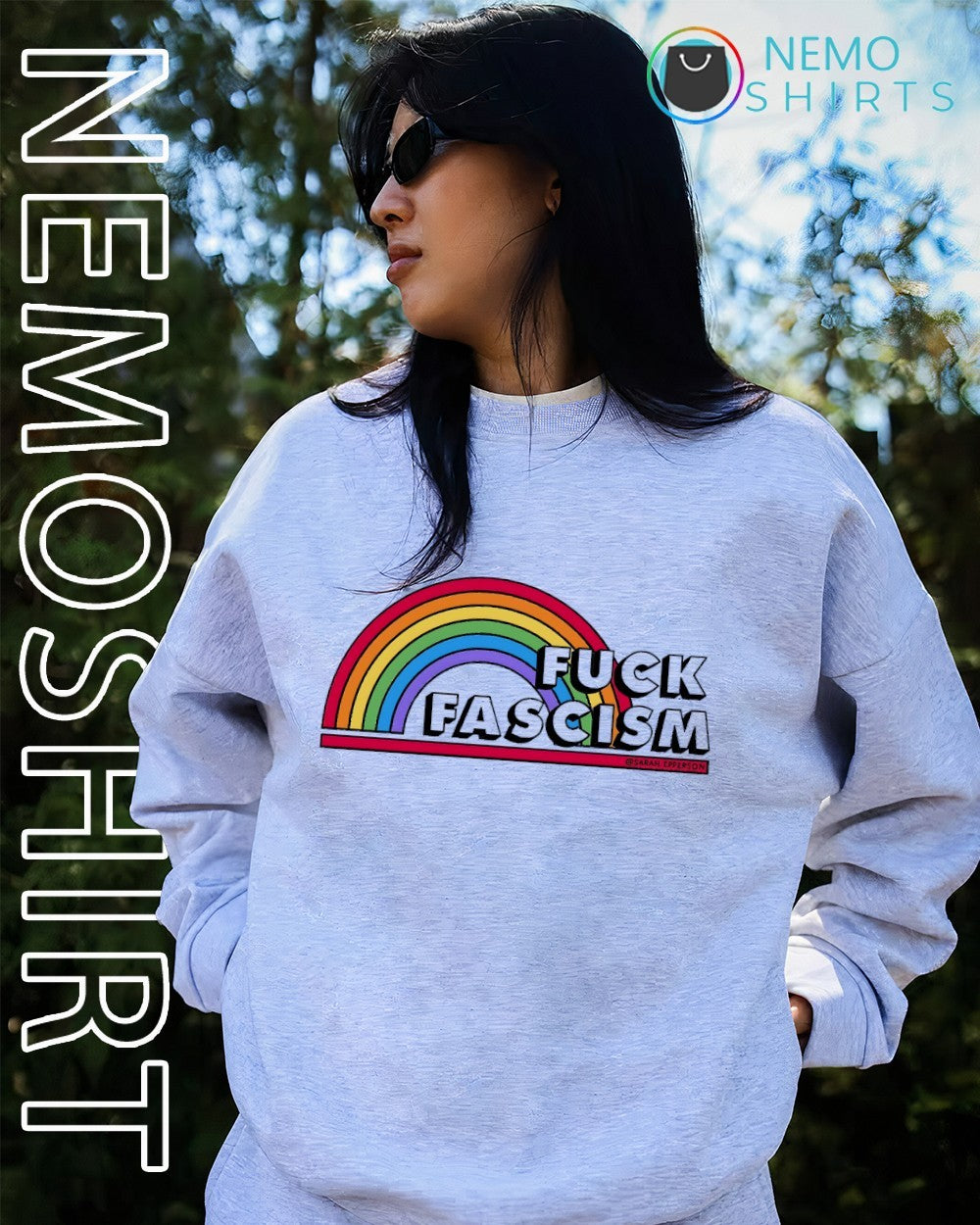 Fuck Fascism rainbow graphic shirt