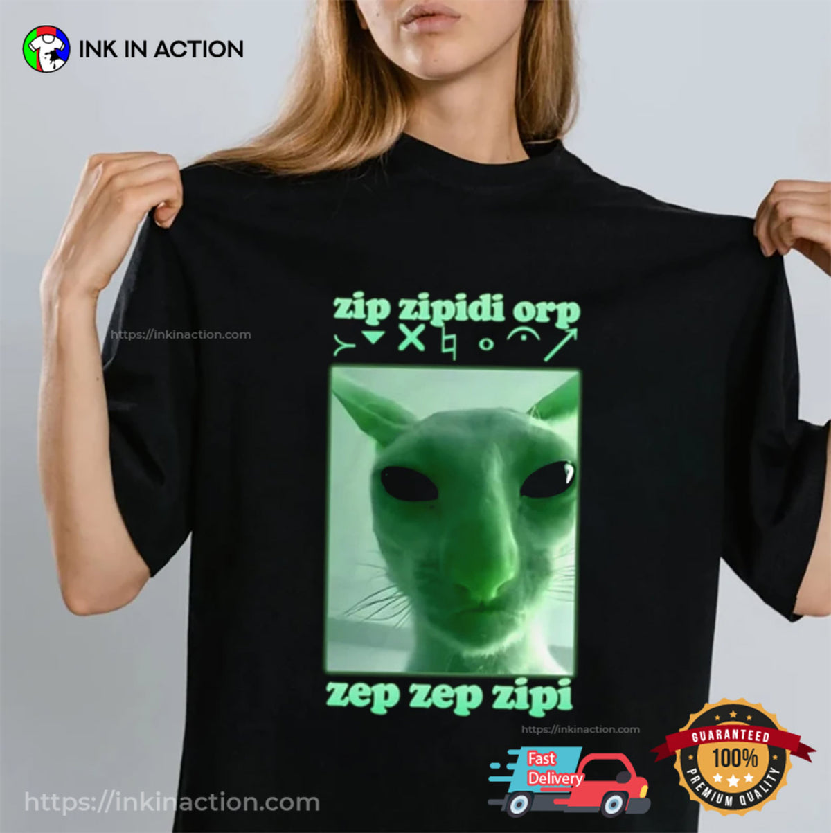 Funny Alien Cat Dank Meme Graphic T-shirt