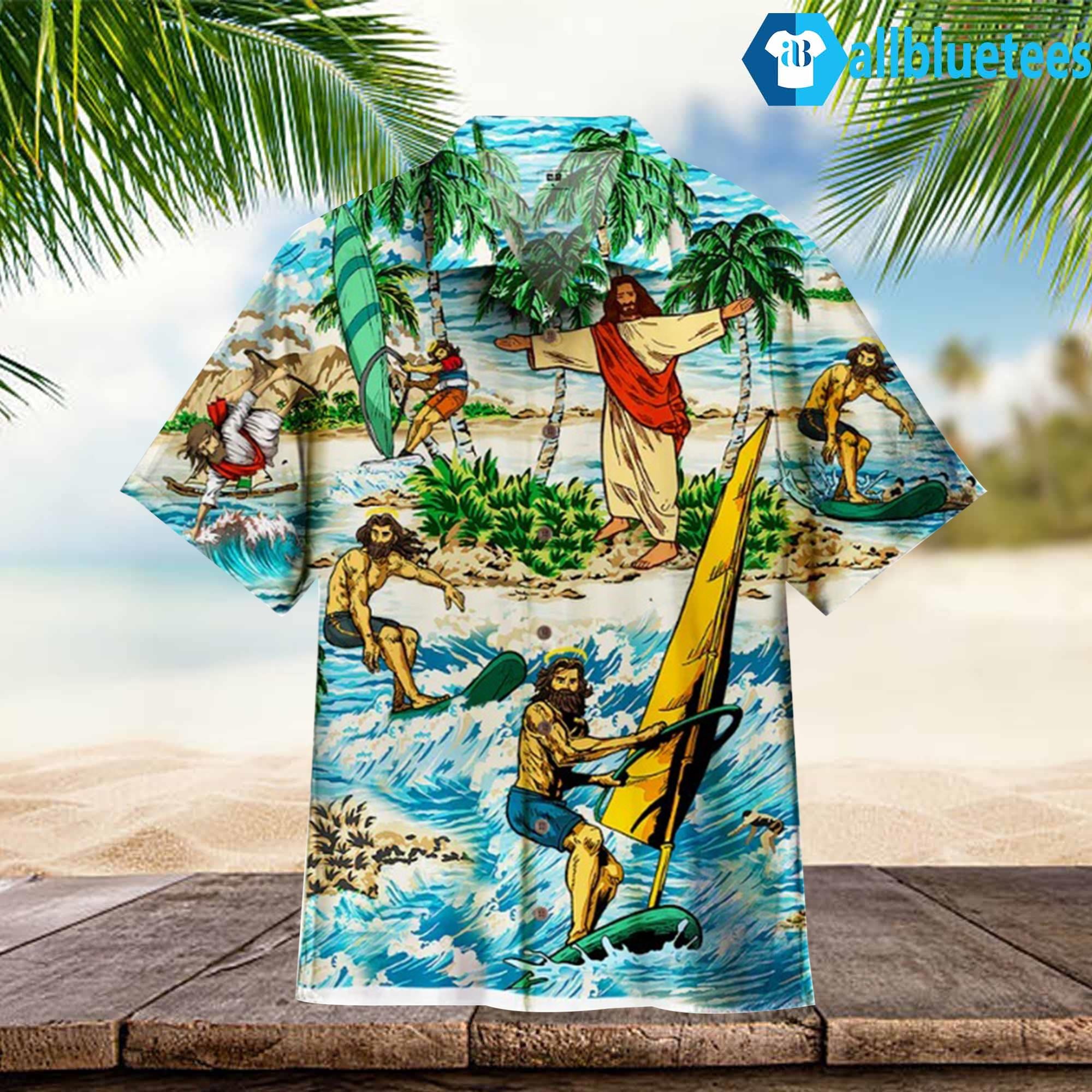 Funny God Surfing Hawaiian Shirt