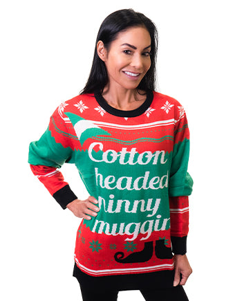 Elf Movie Cotton Headed Ninny Muggins Ugly Christmas Sweater Women’s