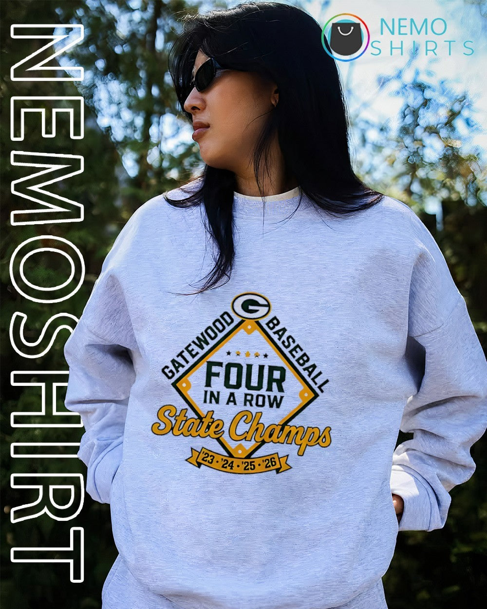 Gatewood Baseball four in a Row State Champs logo shirt