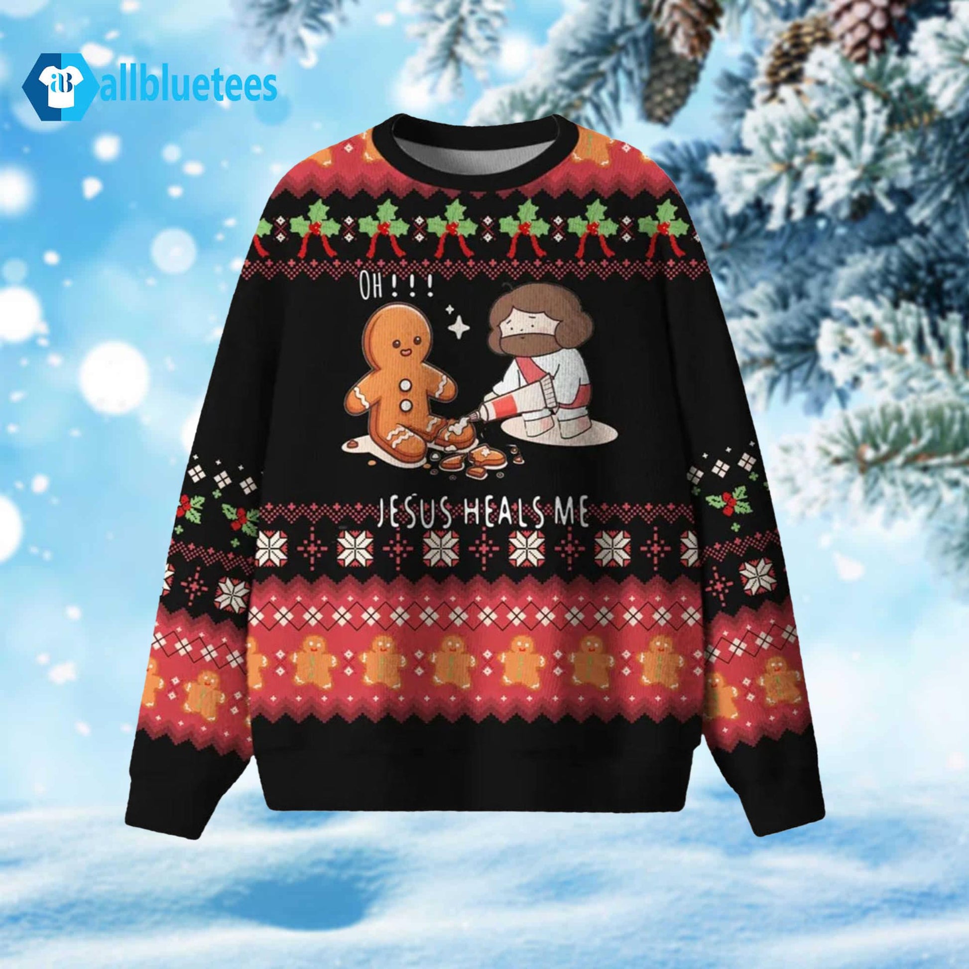 Gingerbread Jesus Heals Me Ugly Christmas Sweater