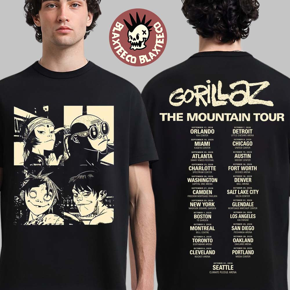 Gorillaz The Mountain Tour 2026 US And Canada Merch With Dates Back T-Shirt