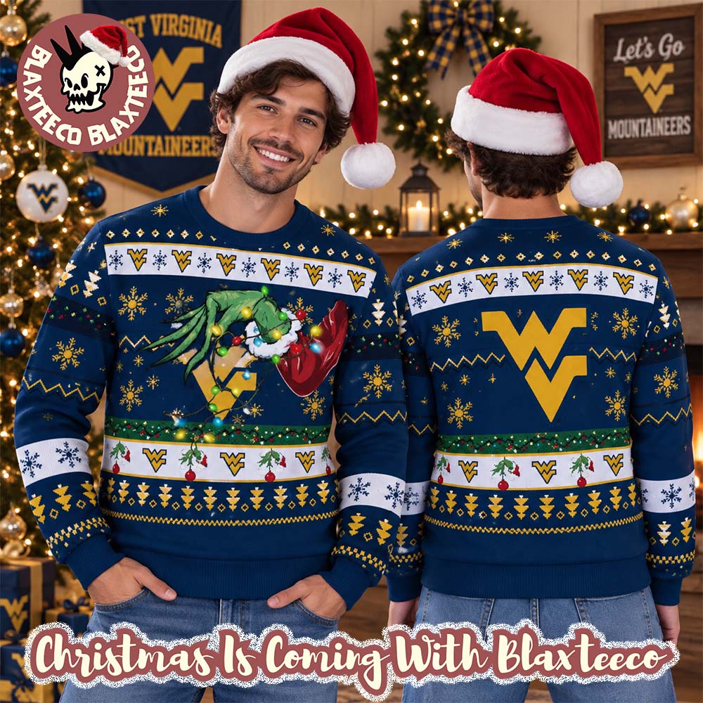Grinch NCAA West Virginia Mountaineers Grinch Hand Holiday Gift 2026 Christmas Ugly Sweater