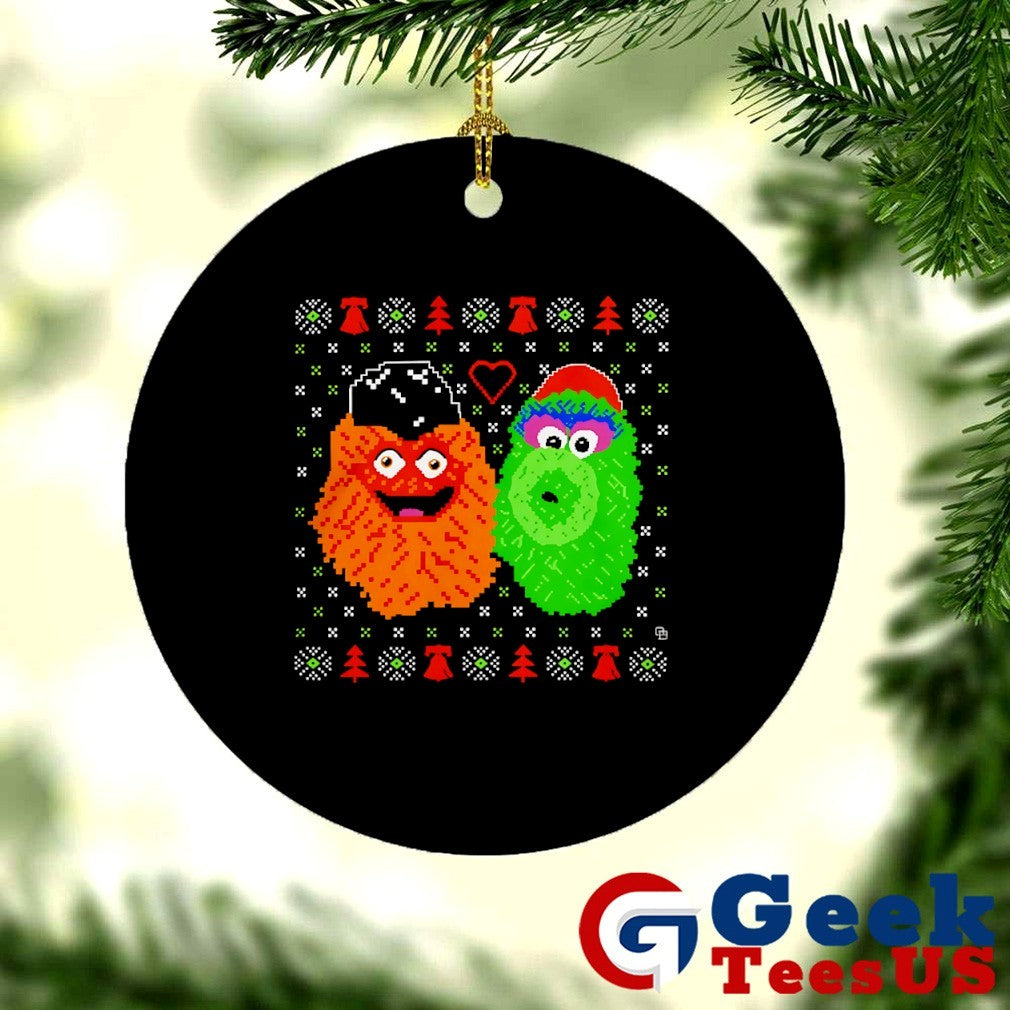 Gritty and Phillie Phanatic ugly Christmas 2025 mascot shirt