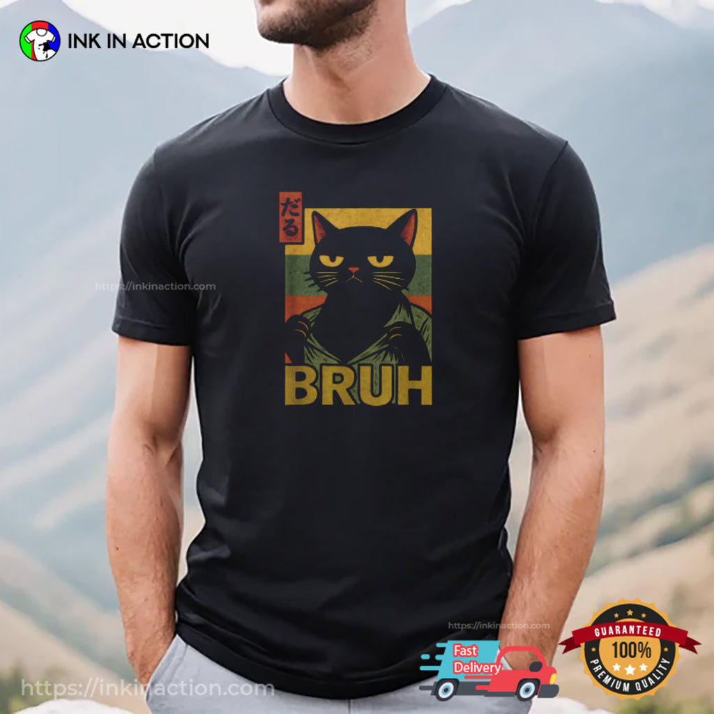 Grumpy Cat Bruh Meme Retro Japanese Style T-shirt
