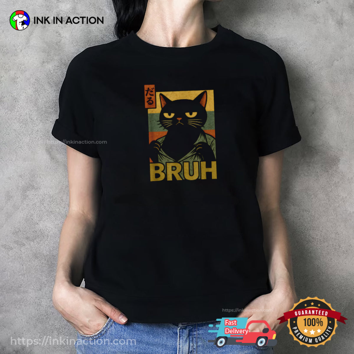 Grumpy Cat Bruh Meme Retro Japanese Style T-shirt