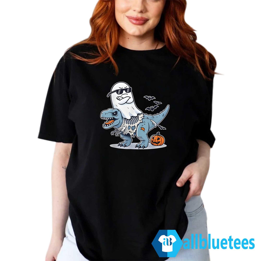 Halloween Ghost Riding Zombie T-Rex Shirt