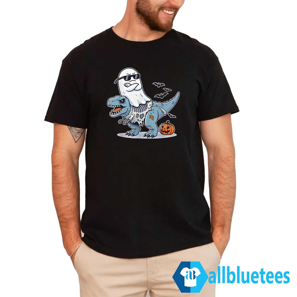 Halloween Ghost Riding Zombie T-Rex Shirt