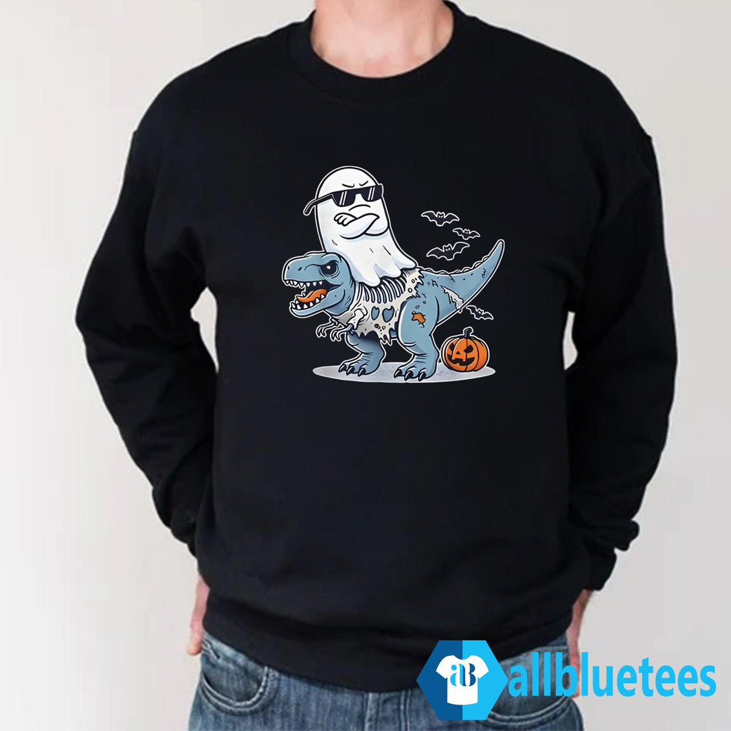 Halloween Ghost Riding Zombie T-Rex Shirt