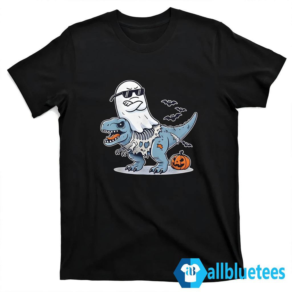 Halloween Ghost Riding Zombie T-Rex Shirt