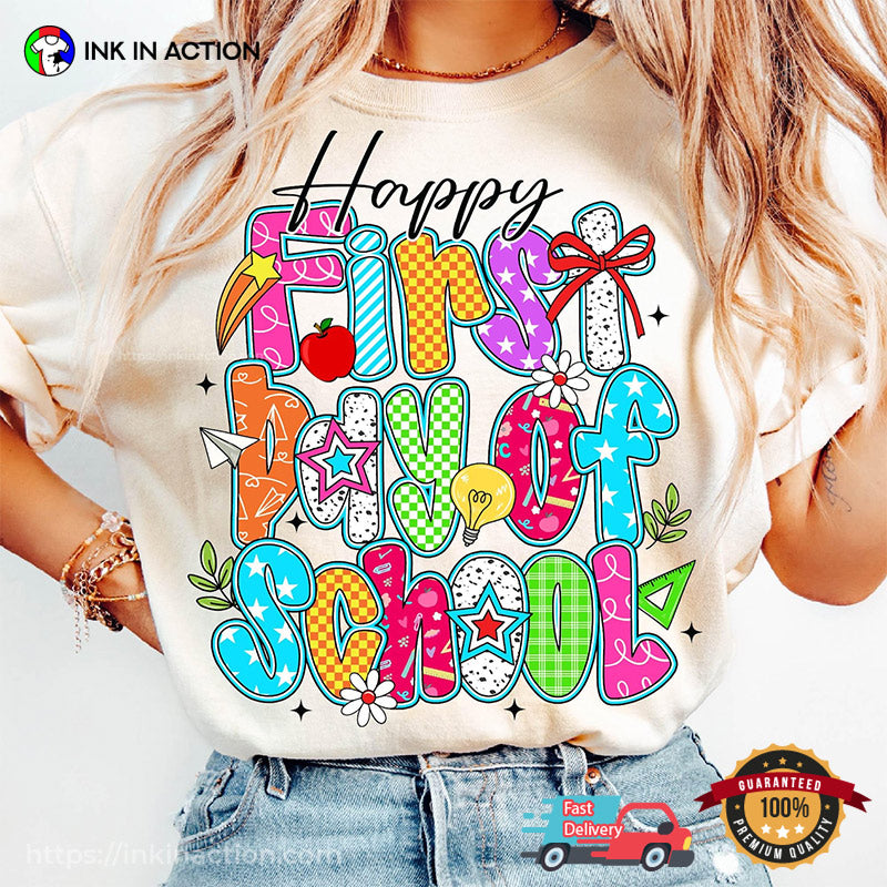 Happy First Day Of School Gift For Teacher Comfort Colors Tee