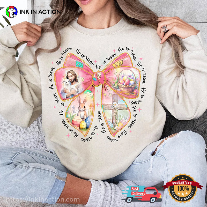 He Is Risen Easter Coquette Bow Shirt