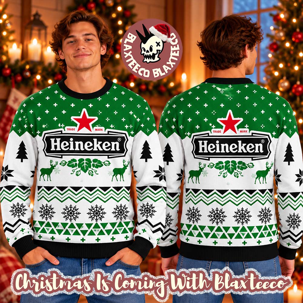 Heineken Beer Big Logo Reindeer Green And White Ugly Christmas Sweater Gift 2026