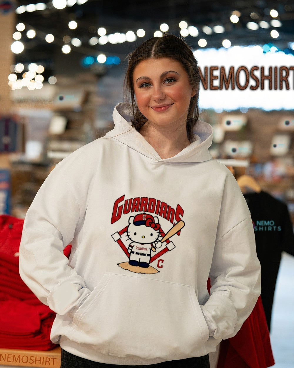 Hello Kitty wearing Cleveland Guardians jersey baseball shirt