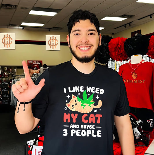 I like weed my cat and maybe 3 people graphic cat shirt