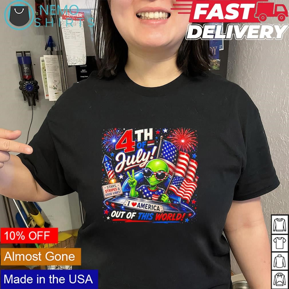 I love American Independence Day 4th of July alien UFO shirt