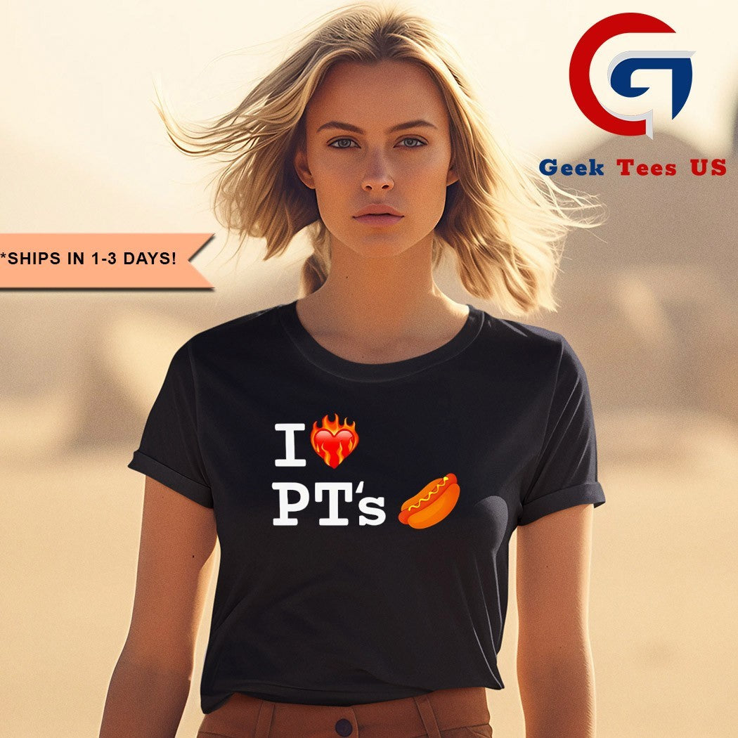 I love Pt’s hot dog heart fire T-shirt